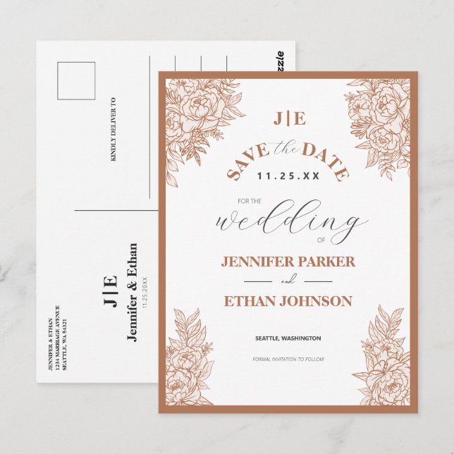 Postal Elegante Boho Peony Botanical Save The Date (Anverso / Reverso)