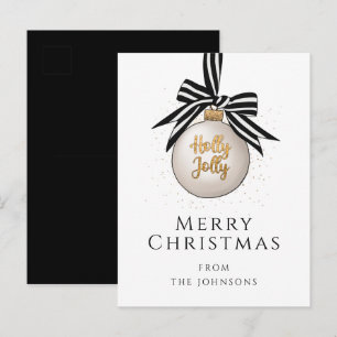Postal Elegante Bola de Navidad Blanca y Negra Fiesta