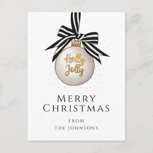 Postal Elegante Bola de Navidad Negra y Blanca Feliz Navi
