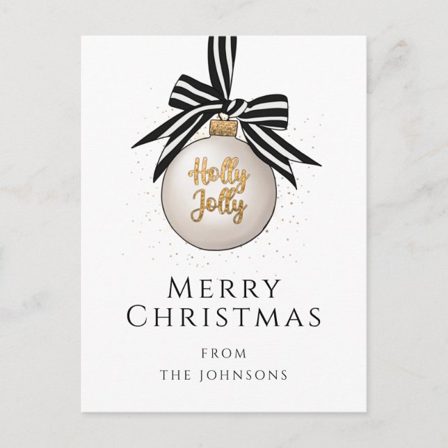 Postal Elegante Bola de Navidad Negra y Blanca Feliz Navi (Anverso)