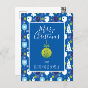 Postal Elegante bola de picnic de Navidades azules y blan