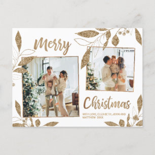Postal Elegante Botánico de Oro 2 Navidades de Collage de