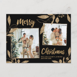 Postal Elegante Botánico de Oro 2 Navidades de Collage de