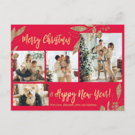 Postal Elegante Botánico de Oro 4 Navidades de Collage de