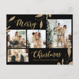 Postal Elegante Botánico de Oro 4 Navidades de Collage de