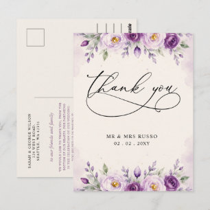 Postal Elegante Botánico Lila Púrpura Floral Agradecimien