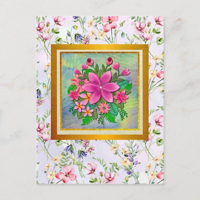 Postal Elegante Bouquet Botánico de Flor de Agua (Anverso)