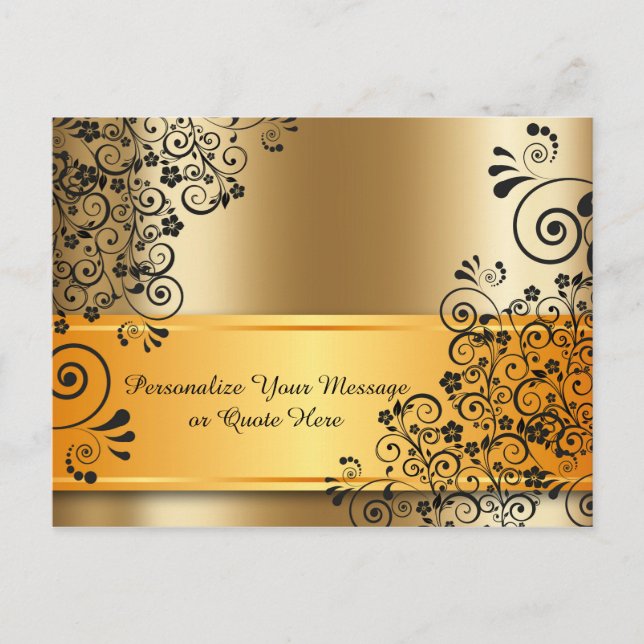 Postal Elegante Bouquet de flores negras de oro personali (Anverso)