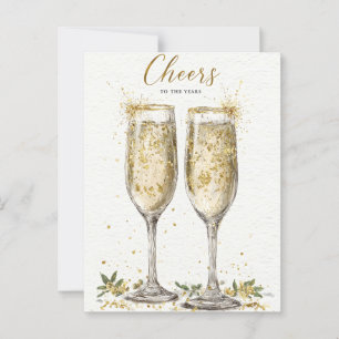 Postal Elegante "Brindis por los Años" Champán Dorado