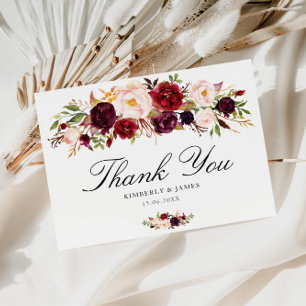Postal Elegante burdeos y boda floral ruidoso gracias