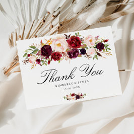 Postal Elegante burdeos y boda floral ruidoso gracias