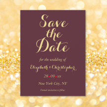 Elegante Burgundy Faux Gold Wedding Save the Date