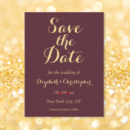 Postal Elegante Burgundy Faux Gold Wedding Save the Date