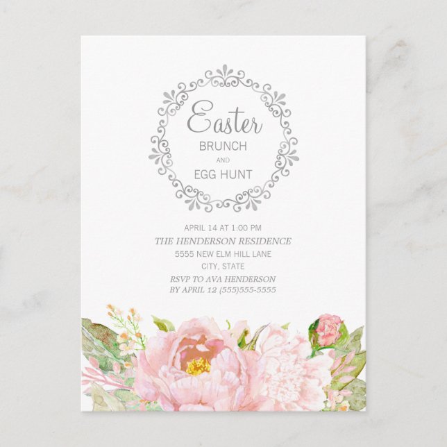 Postal Elegante búsqueda de huevos de Pascua con flores r (Anverso)