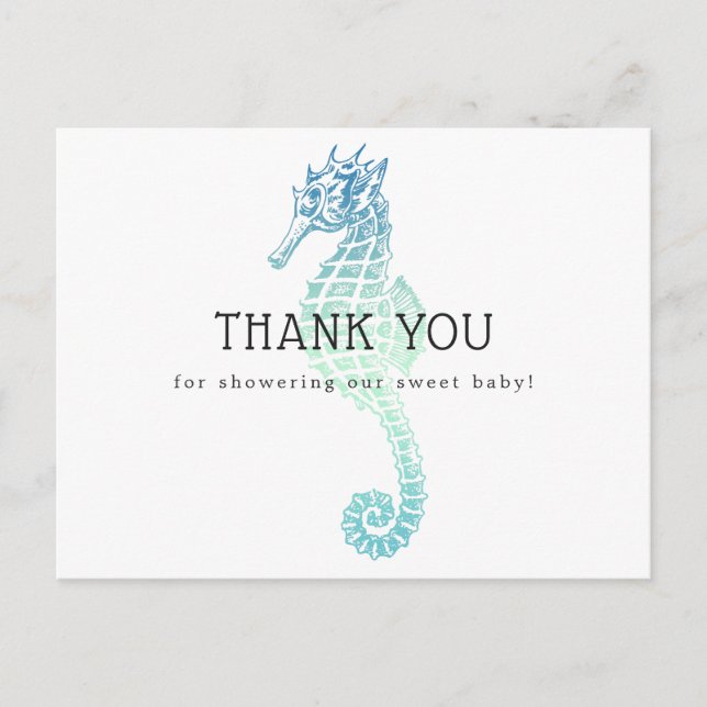 Postal Elegante caballito de mar Baby Shower Gracias (Anverso)
