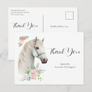 Postal Elegante Caballo Blanco Boho Floral Gracias