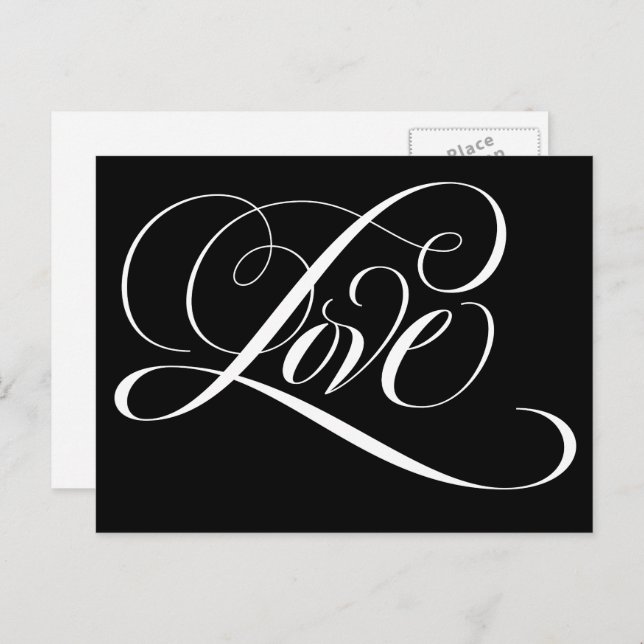 Postal Elegante caligrafía Amor Corazón Letras Negras (Anverso / Reverso)