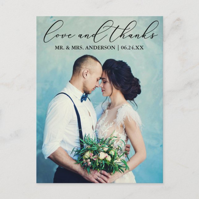 Postal Elegante caligrafía Boda Amor Gracias Foto (Anverso)