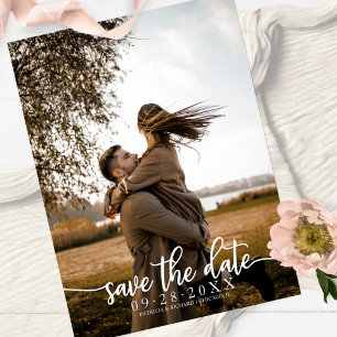Postal Elegante Caligrafía Boda Guardar Fecha Foto