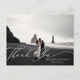Postal Elegante Caligrafía Ciruela Boda Foto Gracias