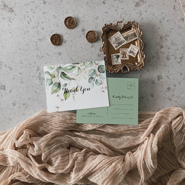 Postal Elegante caligrafía de verde oro Gracias (Subido por el creador)