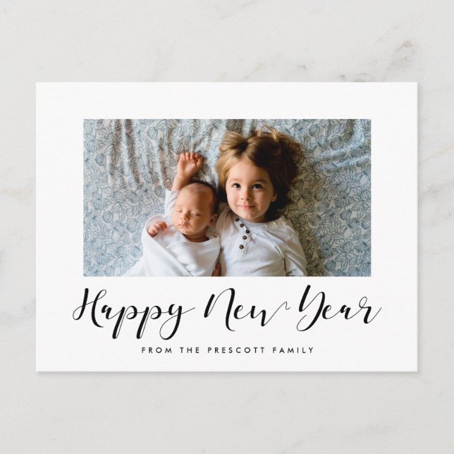 Postal Elegante caligrafía Feliz Año Nuevo foto (Anverso)