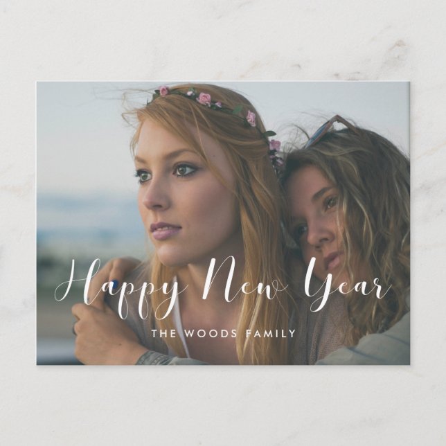 Postal Elegante caligrafía Feliz Año Nuevo foto (Anverso)