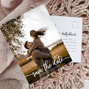Postal Elegante Caligrafía Foto Save the Date Minimalista