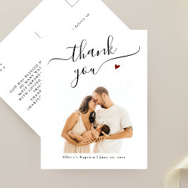 Postal Elegante Caligrafía Negra Baptism Foto Gracias