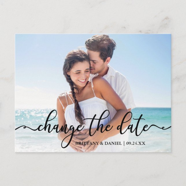 Postal Elegante Caligrafía Nueva Fecha Cambiar La Fecha (Anverso)