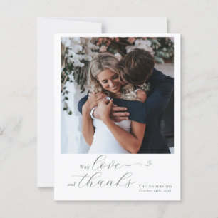 Postal Elegante caligrafía Sage Green Heart Boda Foto