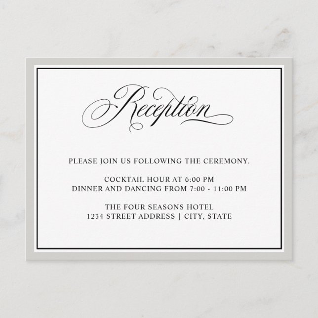 Postal Elegante caligrafía Script de recepción de boda (Anverso)
