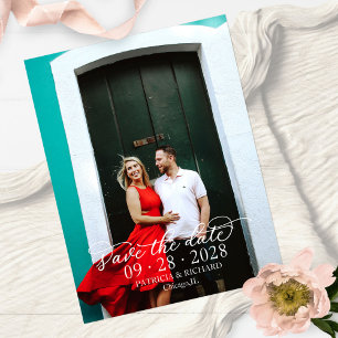 Postal Elegante Caligrafía Texto Blanco Foto Guardar Fech