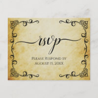 Elegante caligrafía Vintage Parchment Wedding RSVP