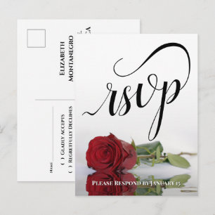 Postal Elegante caligrafía y boda rosa roja RSVP