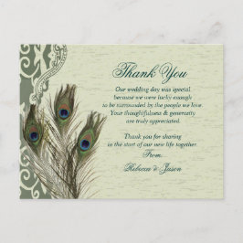 Postal elegante campo vintage verde pavo real gracias