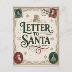 Postal Elegante Carta a Santa Deseos Clásicos de Navidad