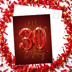 Postal Elegante Celebración de Cumpleaños número 30 con R