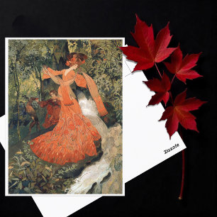 Postal Elegante cerca de una primavera, vintage