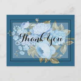 Postal Elegante Chic azul floral Gracias