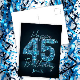 Postal Elegante Chic Zafiro Azul y Negro Cumpleaños 45