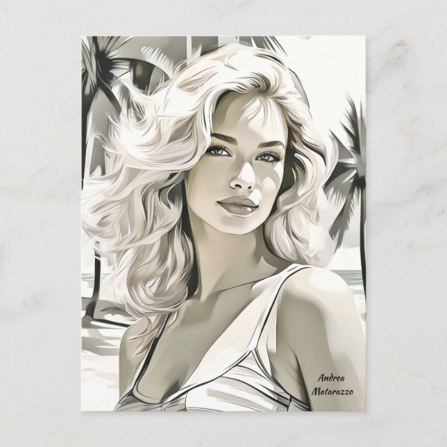 Postal Elegante chica en blanco y negro (Anverso)