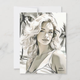 Postal Elegante chica en blanco y negro