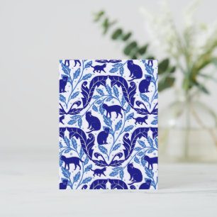 Postal Elegante Chinoiserie Azul Negro Cat-Whimsical