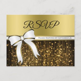 Postal Elegante Cinta blanca y dorada Glamorosa Boda RSVP