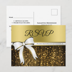 Postal Elegante Cinta blanca y dorada Glamorosa Boda RSVP
