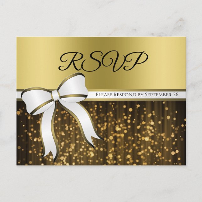 Postal Elegante Cinta blanca y dorada Glamorosa Boda RSVP (Anverso)