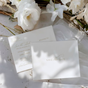 Postal Elegante clásico blanco salva al Boda de fechas