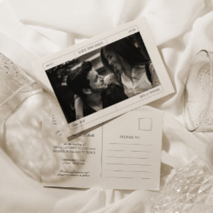 Postal Elegante clásico gris salva la foto del Boda de fe