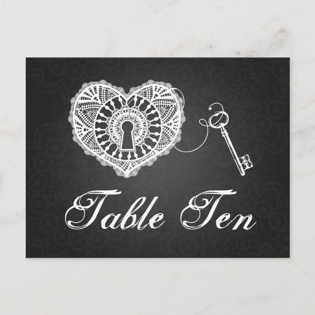 Postal Elegante Clave De Número De Mesa Para Mi Corazón N (Anverso)
